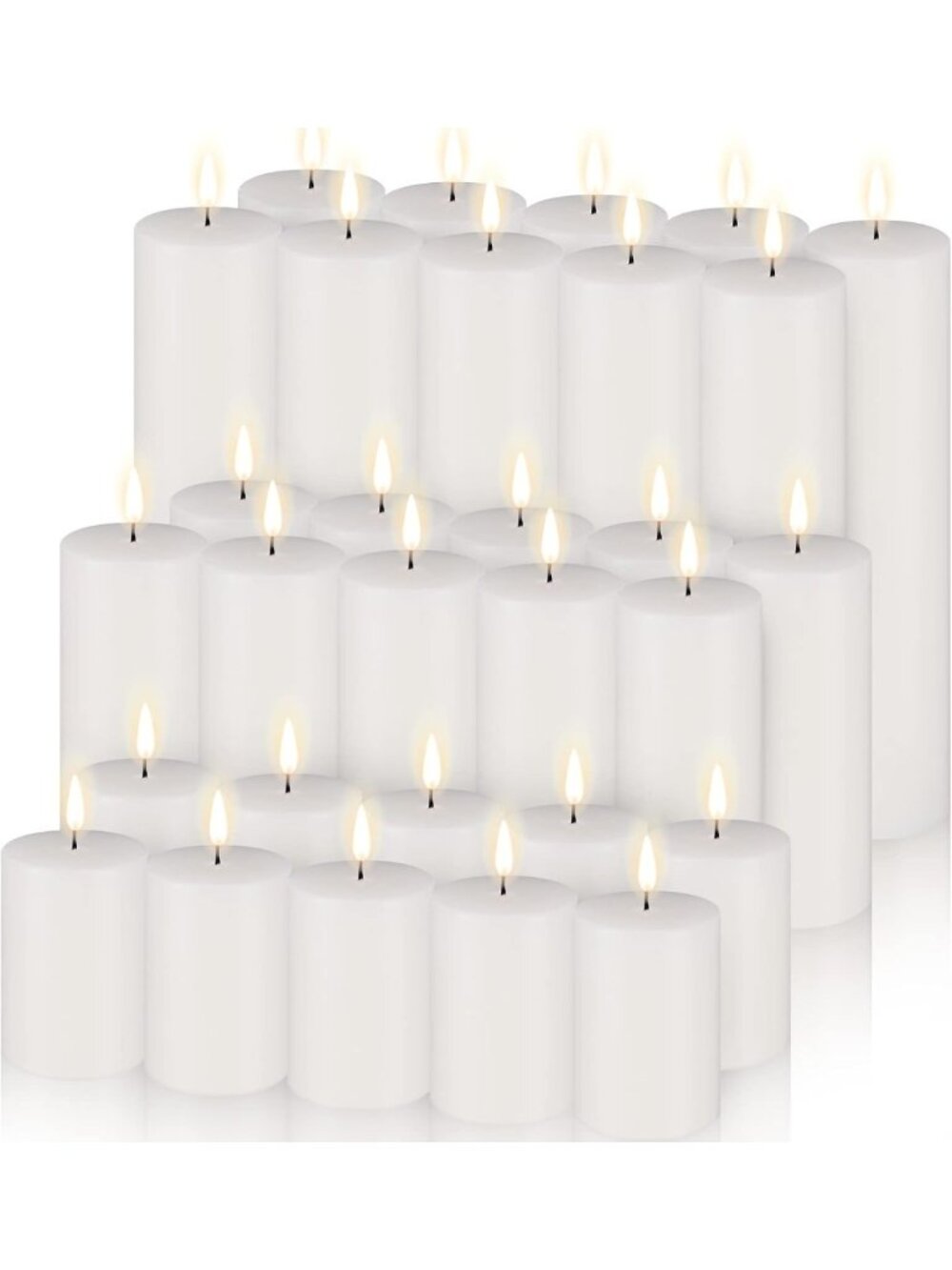 Bulk White Pillar Candles Set - 30 Pcs, Various Sizes, Cotton Wick, Home Decor